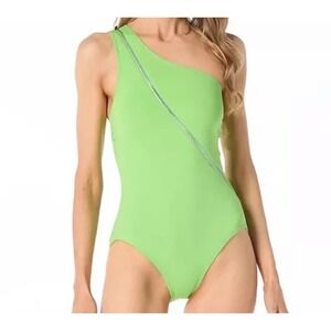 Michael Kors Zip Front One‎ Shoulder One Piece Swimsuit Green Apple Size 6 NWT